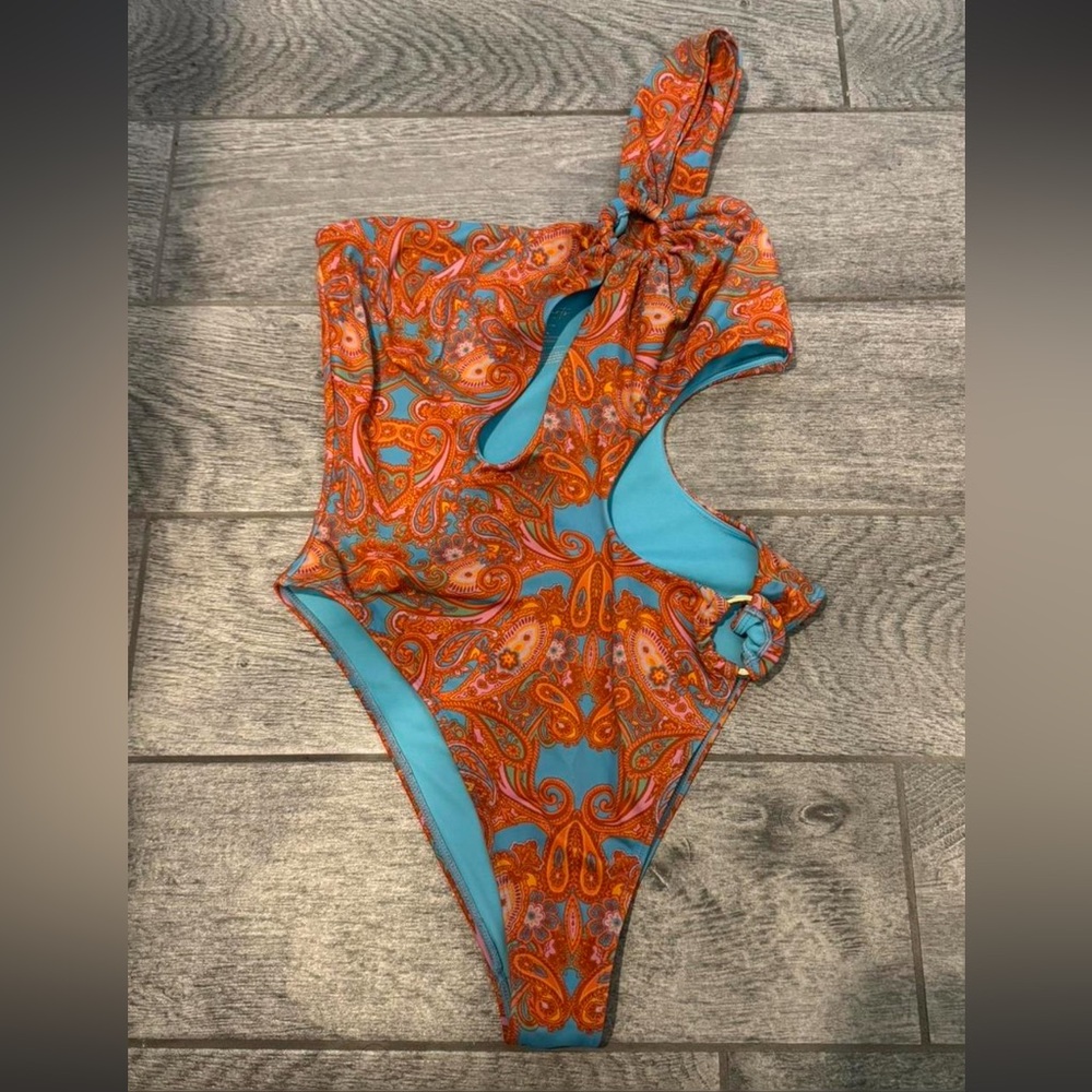 PacSun Orange and Blue Paisley One-Piece cut out Swimsuit